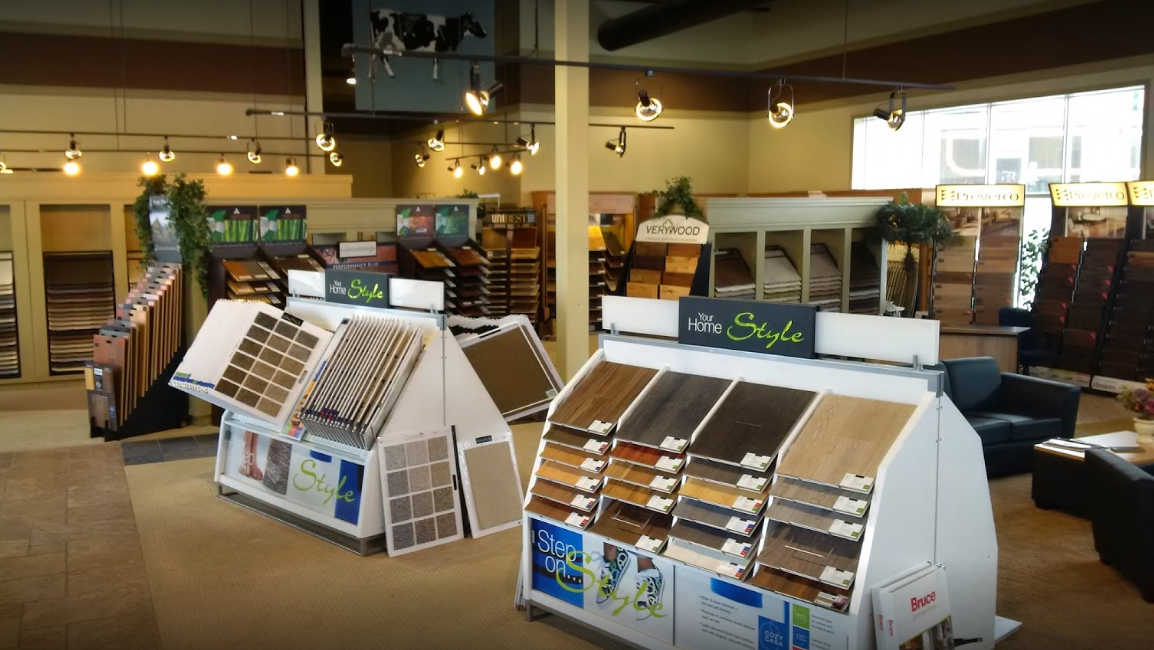 Barrie Carpet & Hardwood showroom interior with flooring displays