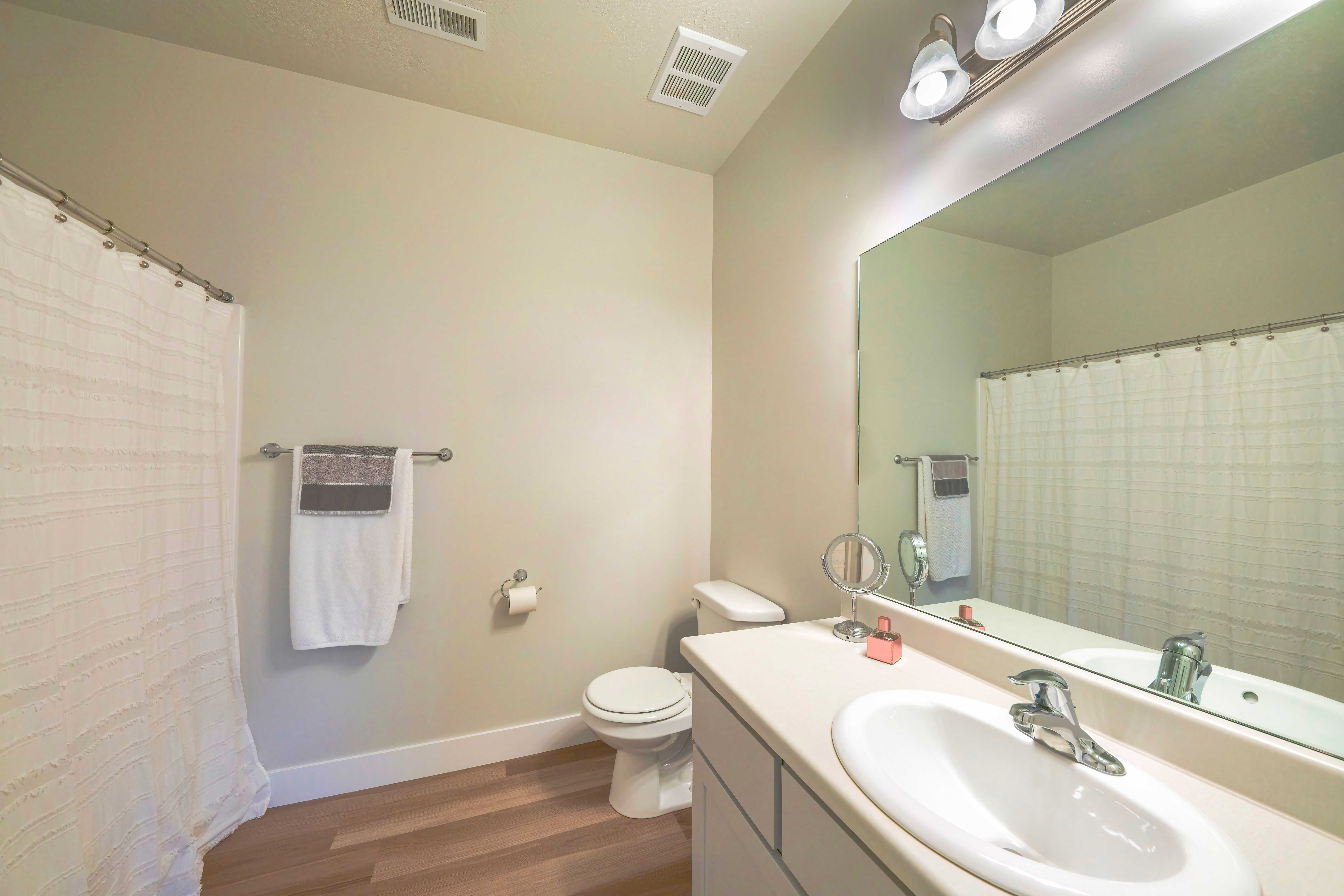 Vinyl flooring in a bright bathroom